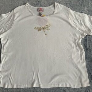 Quacker Factory White Dragonfly Embellished Tee